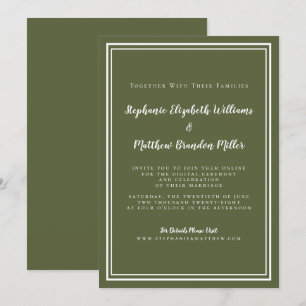 Invitation Mariage virtuel Olive Green Minimaliste Livestream
