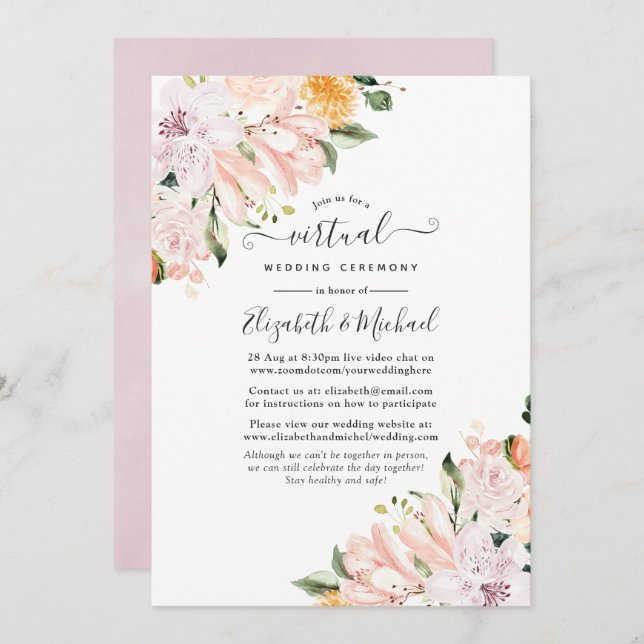Invitation Mariage virtuel Pastel Floral Online (Devant / Derrière)