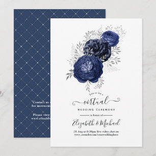 Invitation Mariage Virtuel Rustique Navy et Fleurs d'Argent