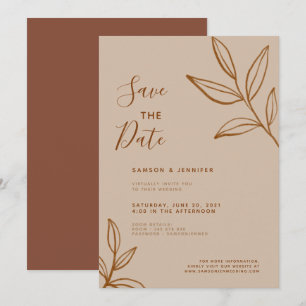 Invitation Mariage Virtuel Terracotta Leaf Save the Date