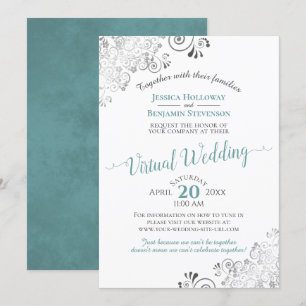 Invitation Mariage virtuel Turquoise, gris et blanc Lacy Silv