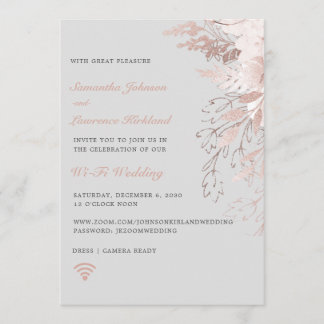 Invitation Mariage virtuel WiFi Zoom Dusty Rose gris floral