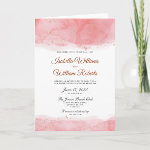 Invitation Mariage Vivant Aquarelle de corail et points d'or