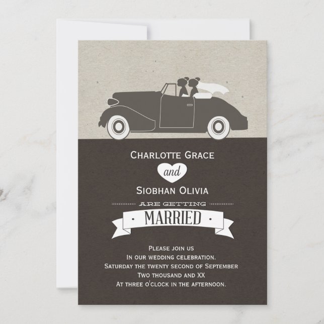 Invitation Mariage Voiture deux Mariage lesbienne mariée (Devant)