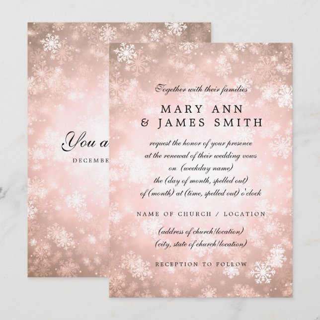 Invitation Mariage Vow Renewal Copper Winter Wonderland (Devant / Derrière)