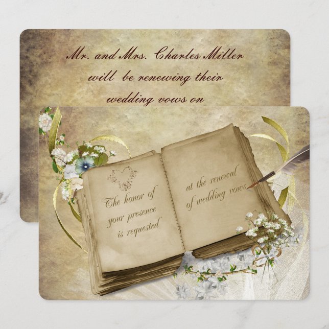 Invitation Mariage Vow Renewal Livre vintage (Devant / Derrière)