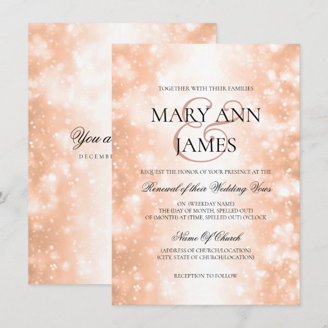 Invitation Mariage Vow Renewal Rose Gold Shimmer (Devant / Derrière)