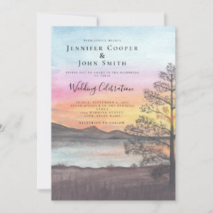 Invitation Mariage Watercolor Mountain Lake View