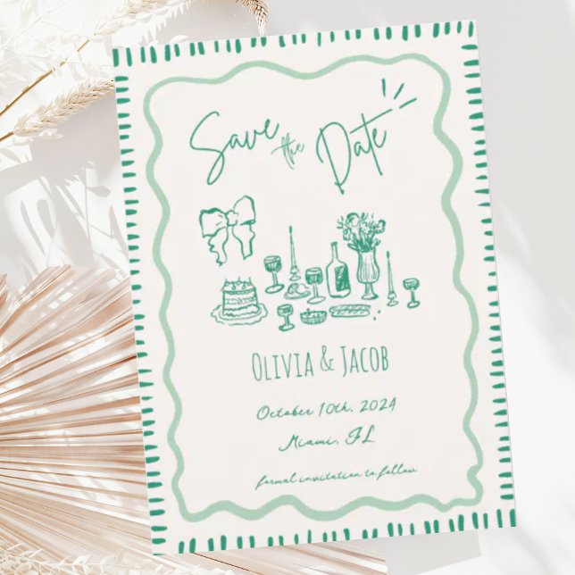 Invitation Mariage Wavy à la main de Whimsical tiré Bow (Créateur téléchargé)