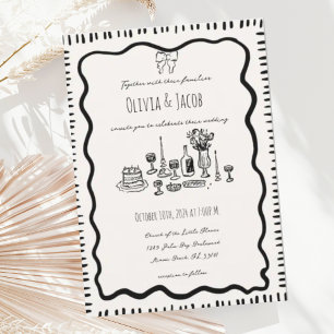 Invitation Mariage Wavy à la main de Whimsical tiré Bow