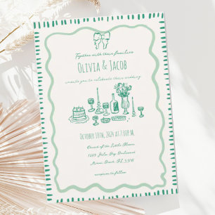 Invitation Mariage Wavy à la main de Whimsical tiré Bow
