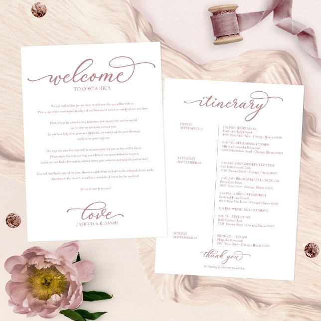 Invitation Mariage Week-end Bienvenue Itinéraire Chic Script (Créateur téléchargé)
