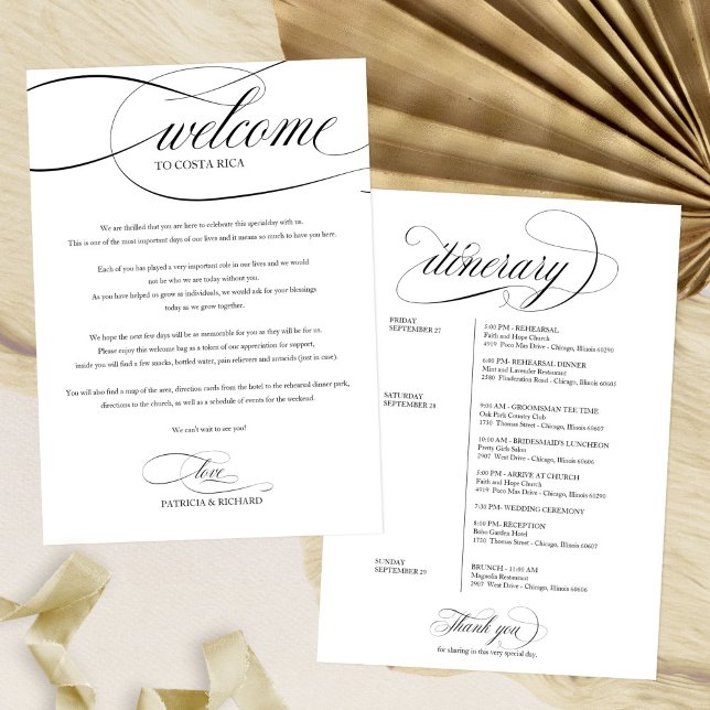 Invitation Mariage Week-end Bienvenue Itinéraire noir Script (Créateur téléchargé)