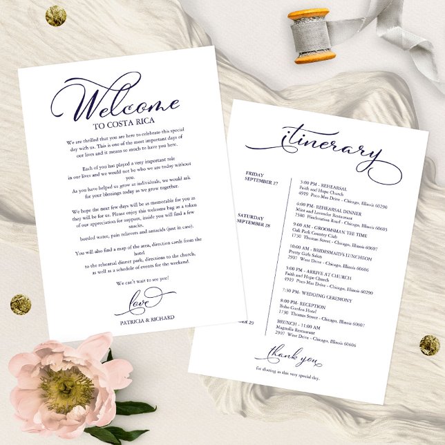 Invitation Mariage Week-end Itinéraire Élégant Script Bienven (Créateur téléchargé)