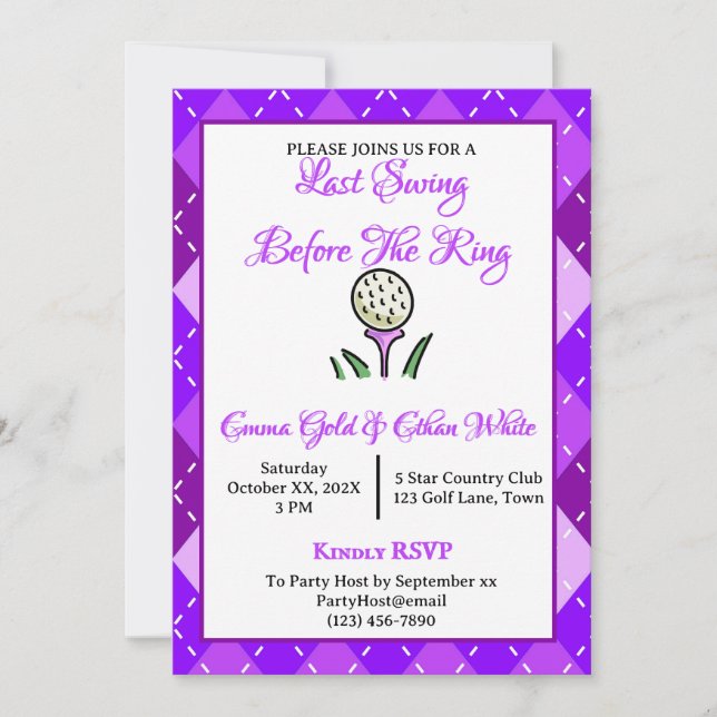 Invitation Mariage Weekend Golf Activité Jacquard violet (Devant)