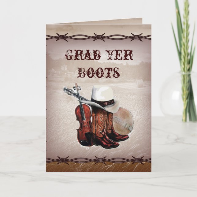 Invitation mariage western country fil de fer barbelé (Devant)