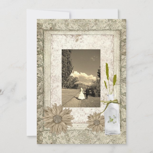 Invitation mariage western country rustique avec des margueri (Devant)