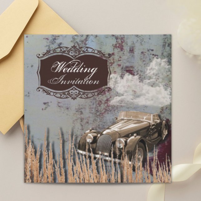 Invitation Mariage western de campagne de voiture antique rus (Rustic antique car western Country Wedding Invitation)