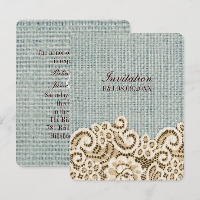 Invitation mariage western rustique beige dentelle toile de j (Devant / Derrière)
