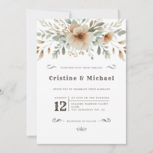 Invitation Mariage Western vintage fleurs d'aquarelle