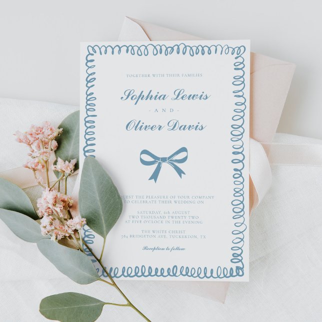 Invitation Mariage Whimsical bleu français tiré à la main (Créateur téléchargé)