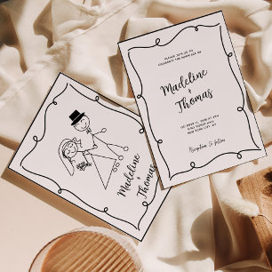 Invitation Mariage Whimsical Couple Script Doux Dessin À La M