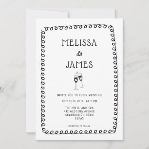 Invitation Mariage Whimsical Doodle Champagne tiré à la main