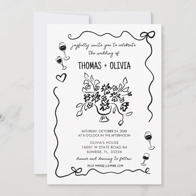 Invitation Mariage Whimsical funky dessiné à la main (Devant)