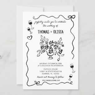 Invitation Mariage Whimsical funky dessiné à la main