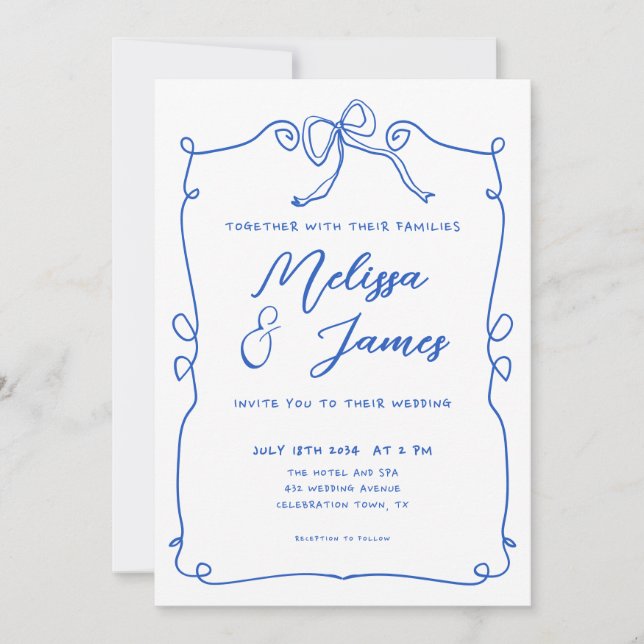 Invitation Mariage Whimsical Quirky Blue main tiré (Devant)