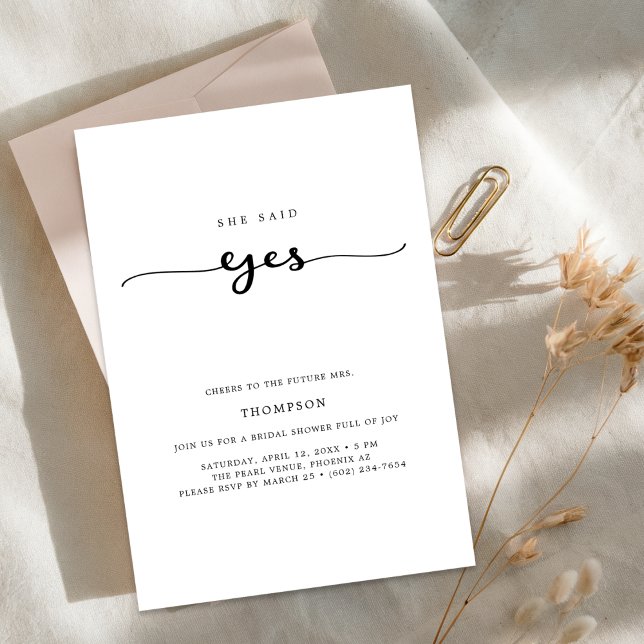Invitation Mariage Whimsy Script Elle A Dit Oui Fête des mari (Créateur téléchargé)