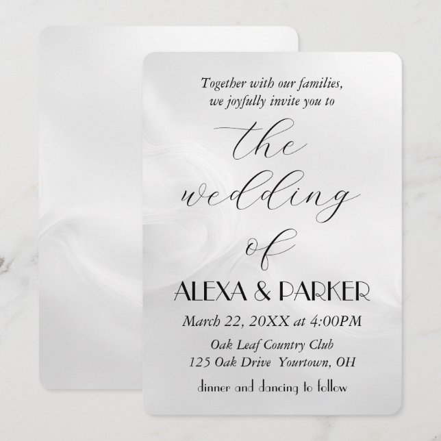 Invitation Mariage White Abstract Design (Devant / Derrière)