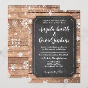 Invitation Mariage Winter Wood Wonderland Chalk Snowflakes