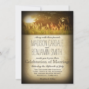 Invitation Mariages campagnards de champ de soleil rustique I