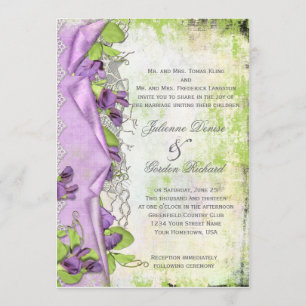 Invitation Mariages floraux pourpres de pois doux de lavande