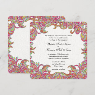 Invitation Mariages vintages Paisley Pink, Raspberry et Lime