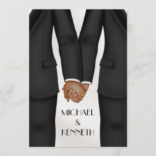 Invitation Marié élégant de mariage gay tenant la main Ethniq
