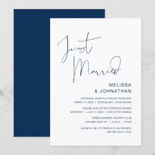 Invitation Marié, Mariage, Parti Elopement, Bleu Marine
