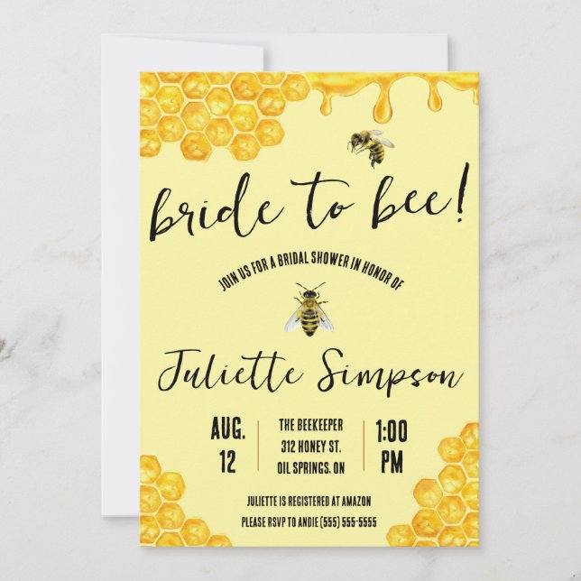 Invitation Mariée à Bee ! Abeille de miel, Miel, Fête des mar (Devant)