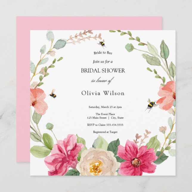 Invitation mariée à être verte élégante douche nuptiale (Devant / Derrière)