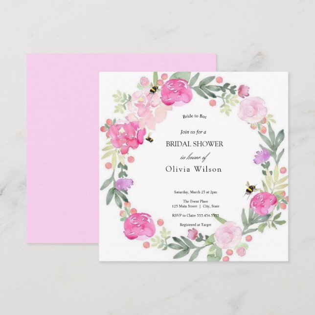Invitation mariée à être verte élégante douche nuptiale (Devant / Derrière)