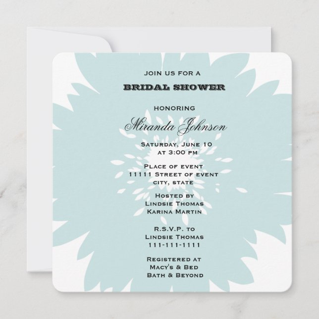 Invitation Mariée à fleurs bleues (Devant)