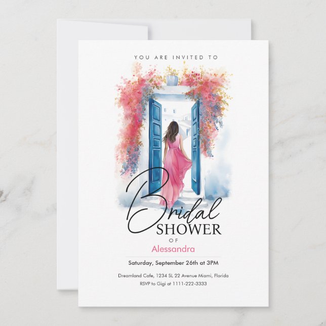 Invitation Mariée à Santorin | Thème grec | FÊTE DES MARIÉES (Devant)