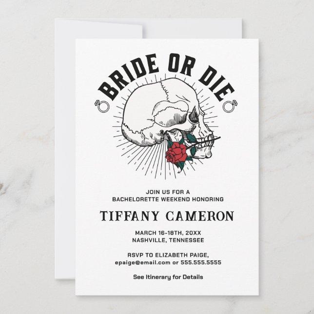 Invitation Mariée au crâne ou fête de bachelorette gothique (Devant)