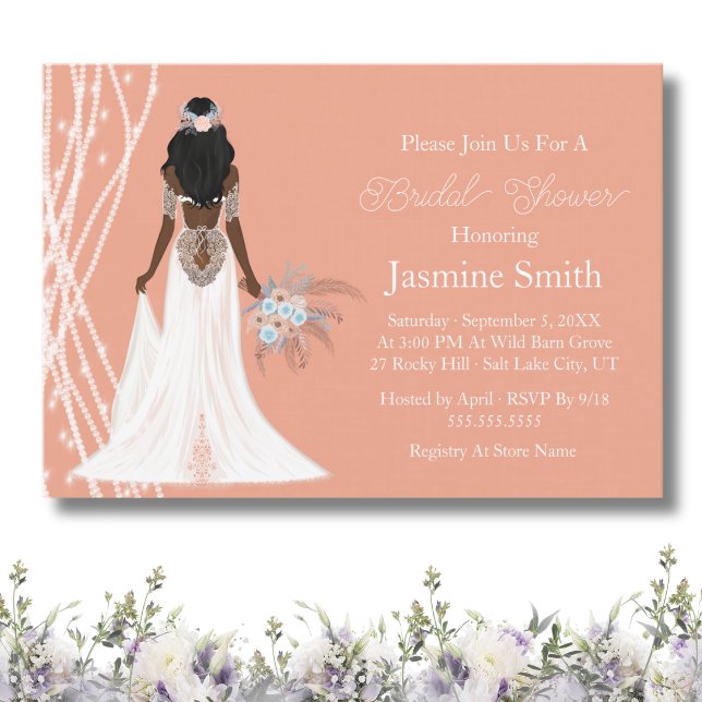 Invitation Mariée Boho Avec Perles Et Fête des mariées Fleurs (Créateur téléchargé)
