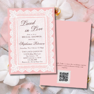 Invitation Mariée dans l'Amour Rose Finition Dentelle Code QR