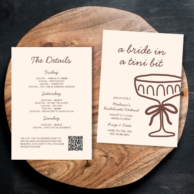 Invitation Mariée Dans Un Bachelorette Tini Bit Espresso Mart (Bride In A Tini Bit Espresso Martini Bachelorette Invitation)