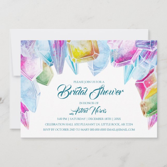 Invitation Mariée de cristal Arc-en-ciel Aquarelle Gemme Ente (Devant)