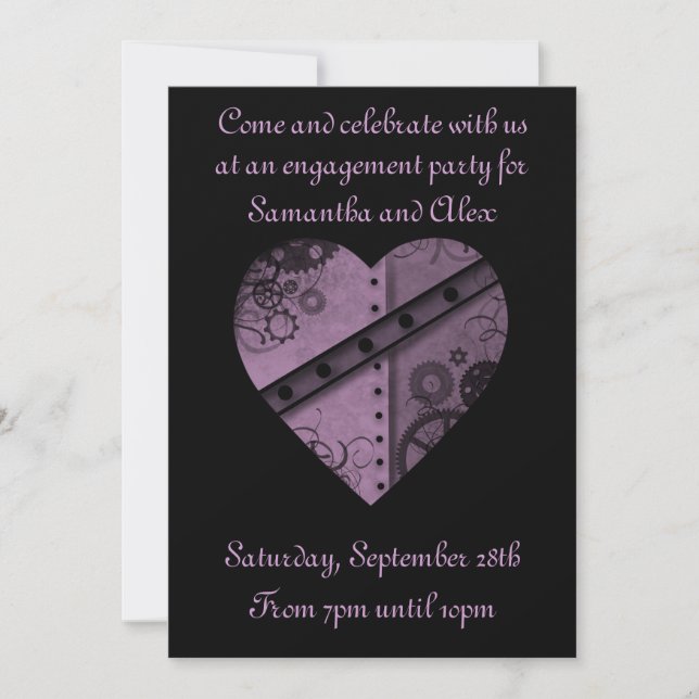 Invitation Mariée de la fête de fiançailles violette steampun (Devant)