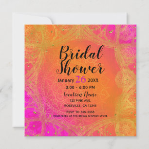 Invitation Mariée de Mandala indienne d'or rose rose Fuchsia